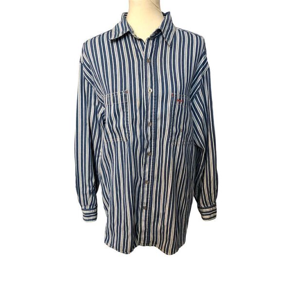 Wrangler Hero blue and white striped button down long sleeves - Picture 1 of 8